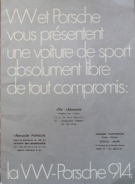 Porsche 914 Modelprogram 1969 "Vous presentent une voiture de sport" Carbrochure (8609)